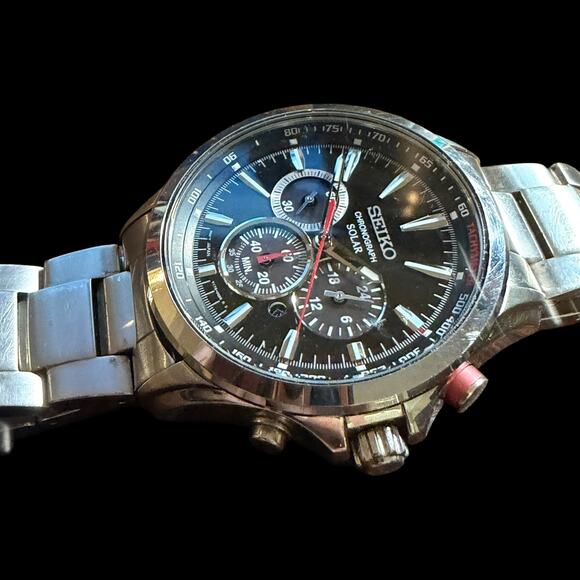 Seiko Chronograph Solar Men\'s Watch Stainless Steel Black Dial V175-0AE0 main image 5